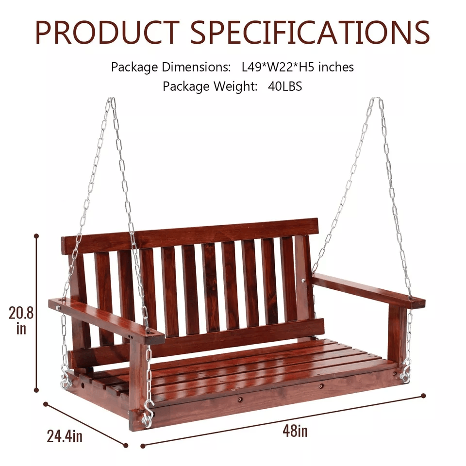 Heavy Duty Wooden Porch Swing Bench Capacity With Hanging Chains 5