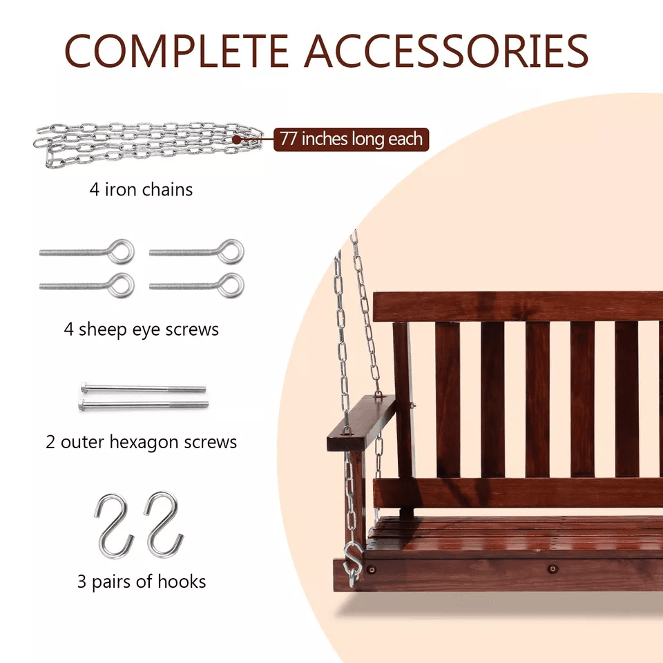 Heavy Duty Wooden Porch Swing Bench Capacity With Hanging Chains 2