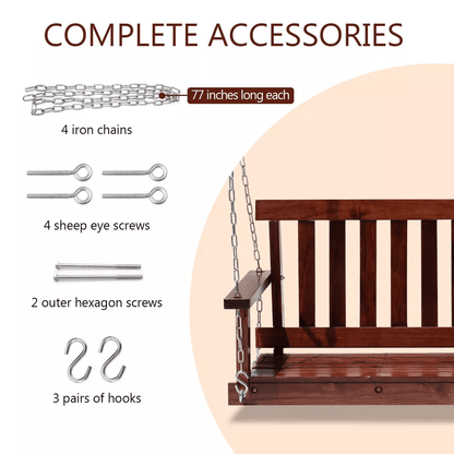 Heavy Duty Wooden Porch Swing Bench Capacity With Hanging Chains 2