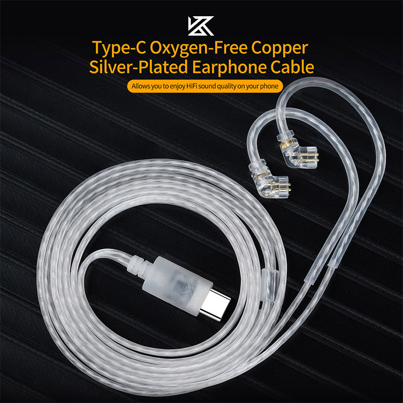 Premium KZ Type C Upgrade Cable 0.75mm Gold Plated Pins & Silver Plated Copper for Enhanced Headphone Sound Quality