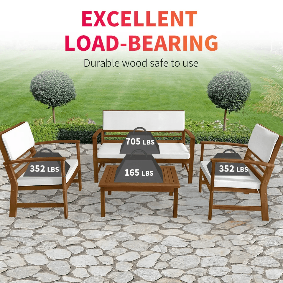 Outdoor Patio Sofa Set Durable Acacia Wood Patio Furniture Outdoor Chat Set With Cushions And Table 2