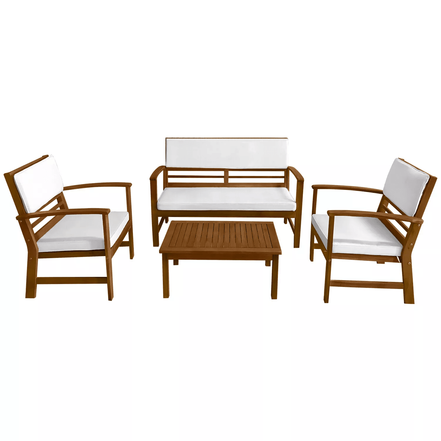 Outdoor Patio Sofa Set, Durable Acacia Wood Patio Furniture, Outdoor Chat Set with Cushions and Table