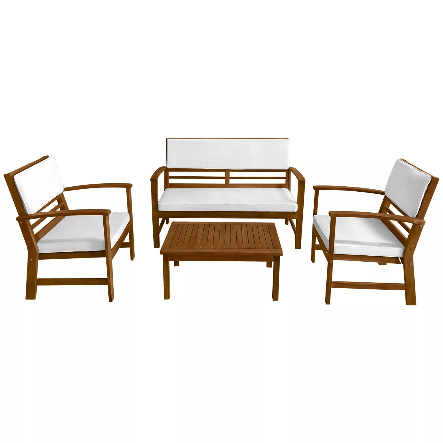 Outdoor Patio Sofa Set, Durable Acacia Wood Patio Furniture, Outdoor Chat Set with Cushions and Table
