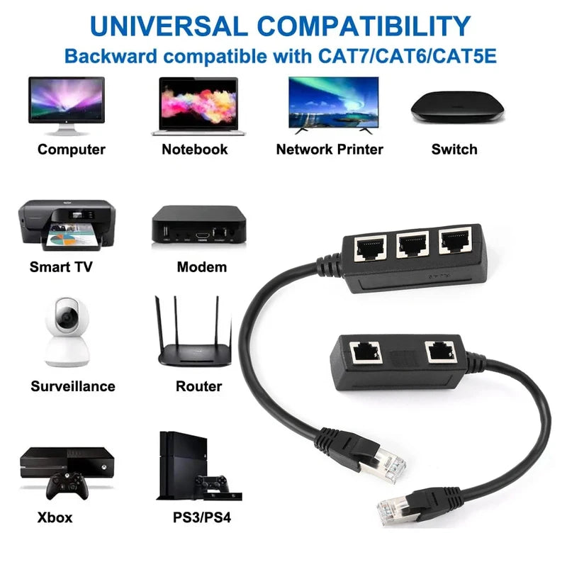 RJ45 1 To 2  1 To 3 Port Splitter Connector Cat5 Cat6 Cat7 LAN Ethernet Adapter For Network Extensi 6