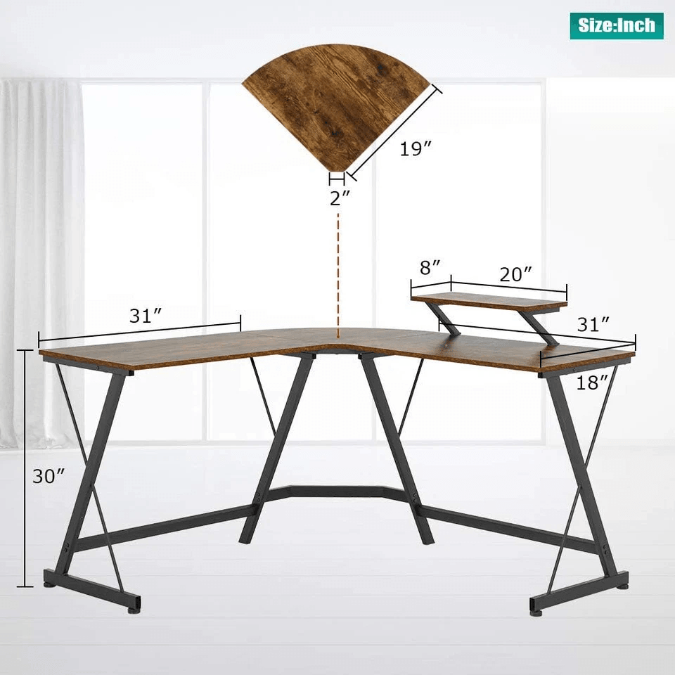 L Shaped Computer Desk With Large Monitor Stand Home Office  Gaming Workstation 4