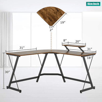 L Shaped Computer Desk With Large Monitor Stand Home Office  Gaming Workstation 4