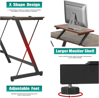 L Shaped Computer Desk With Large Monitor Stand Home Office  Gaming Workstation 3