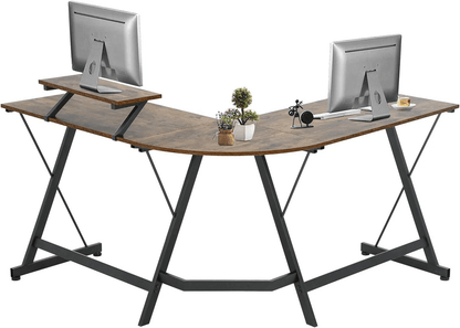 L Shaped Computer Desk with Large Monitor Stand, Home Office & Gaming Workstation
