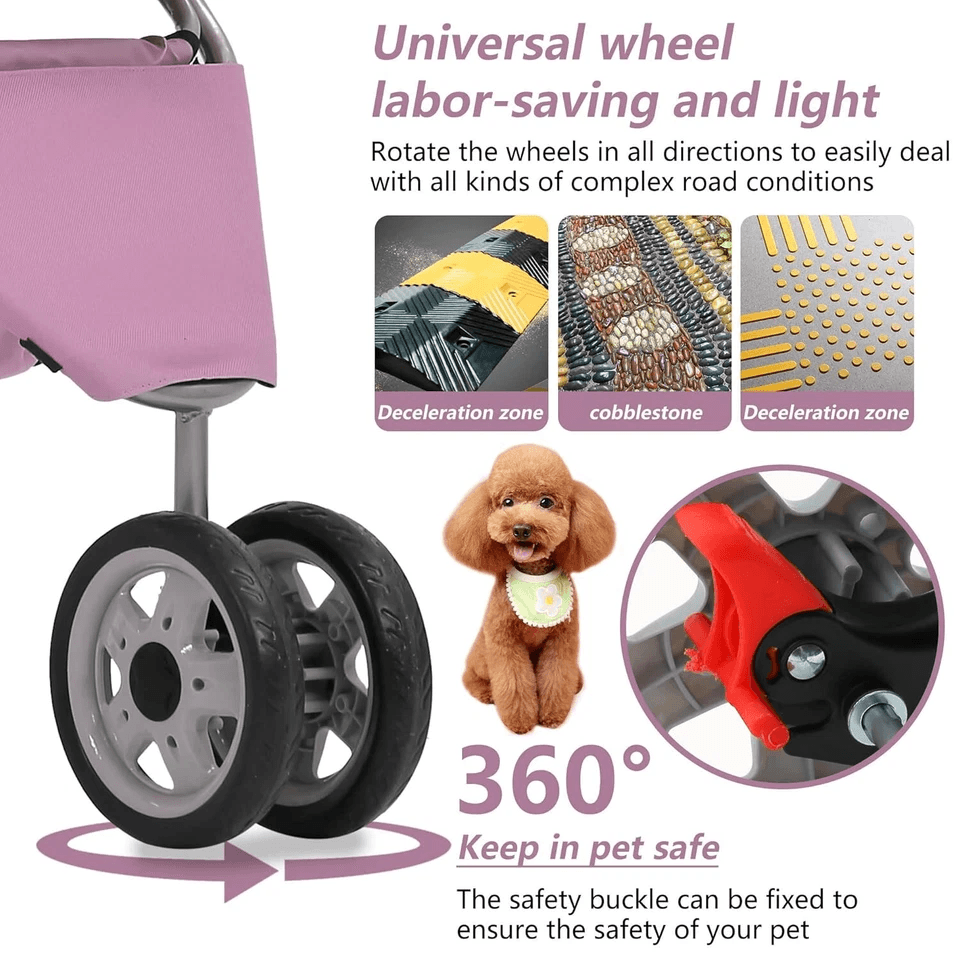 New Pink Pet Stroller Cat Dog Cage 3Wheel Folding Travel Carrier For Pets Lightweight Waterproof Do 2