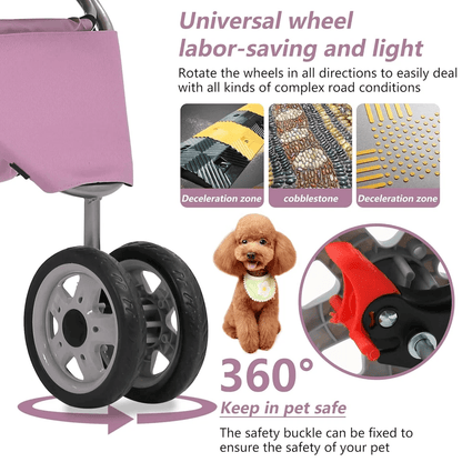 New Pink Pet Stroller Cat Dog Cage 3Wheel Folding Travel Carrier For Pets Lightweight Waterproof Do 2