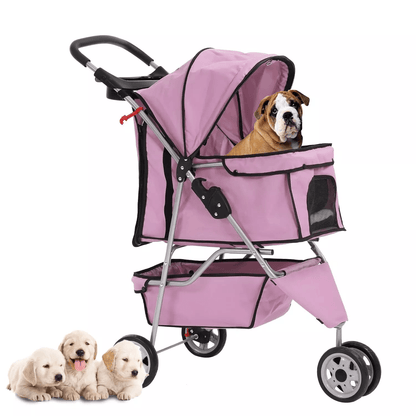 New Pink Pet Stroller Cat Dog Cage 3-Wheel Folding Travel Carrier for Pets Lightweight, Waterproof Dog Stroller