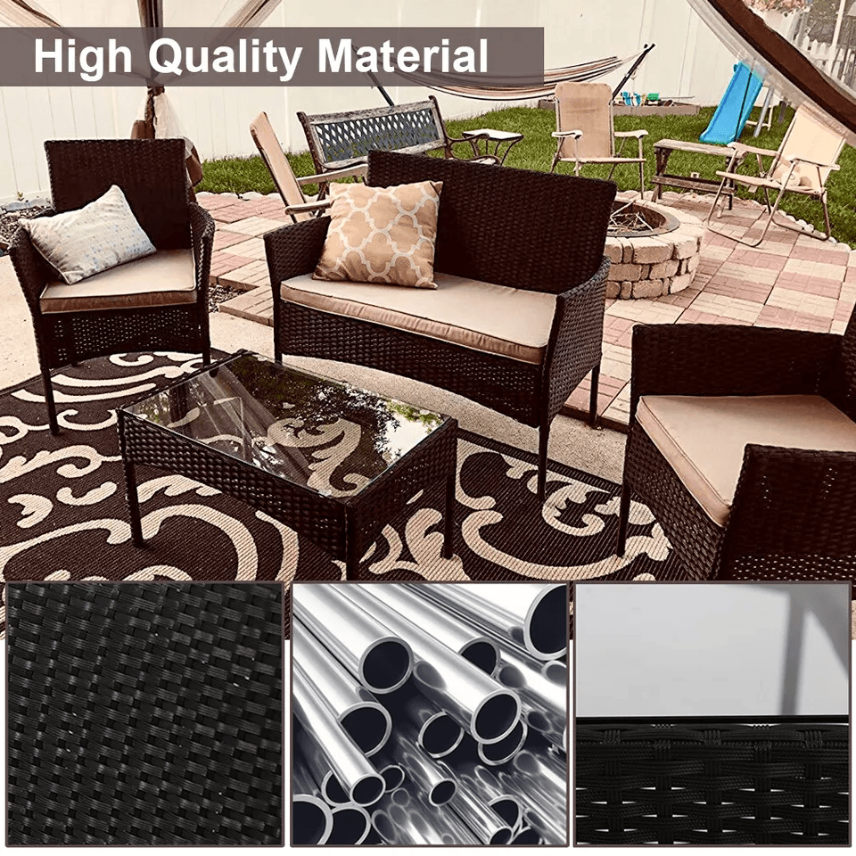 4 Piece Outdoor Patio Furniture Set Wicker Rattan Sofa  Chairs With Coffee Table 5
