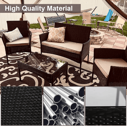 4 Piece Outdoor Patio Furniture Set Wicker Rattan Sofa  Chairs With Coffee Table 5