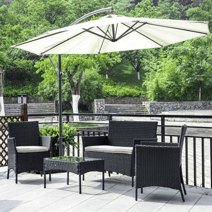 4 Piece Outdoor Patio Furniture Set, Wicker Rattan Sofa & Chairs with Coffee Table