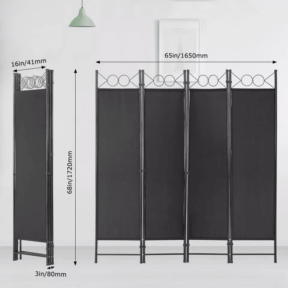 Panel Room Divider 6FT Steel Frame Folding Privacy Divider Freestanding Screen For Bedroom Office   6
