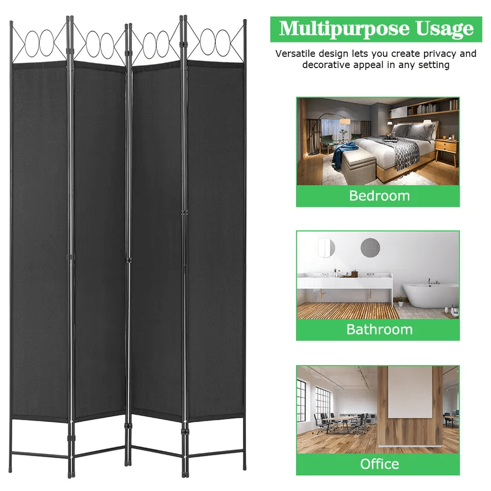 Panel Room Divider 6FT Steel Frame Folding Privacy Divider Freestanding Screen For Bedroom Office   2