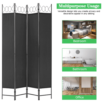 Panel Room Divider 6FT Steel Frame Folding Privacy Divider Freestanding Screen For Bedroom Office   2