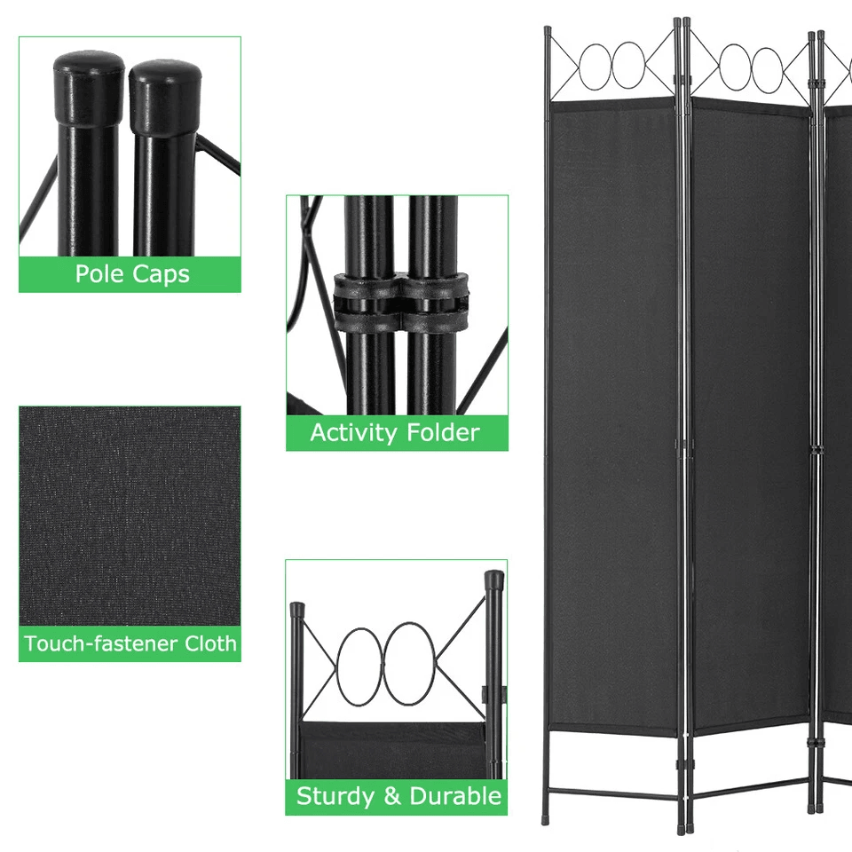 Panel Room Divider 6FT Steel Frame Folding Privacy Divider Freestanding Screen For Bedroom Office   3