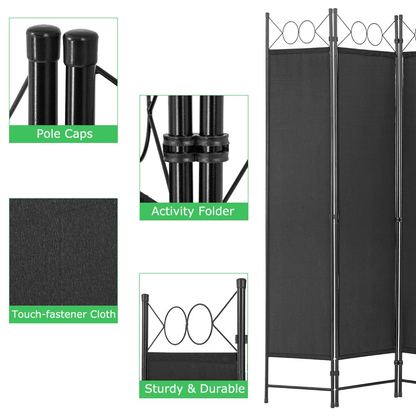Panel Room Divider 6FT Steel Frame Folding Privacy Divider Freestanding Screen For Bedroom Office   3