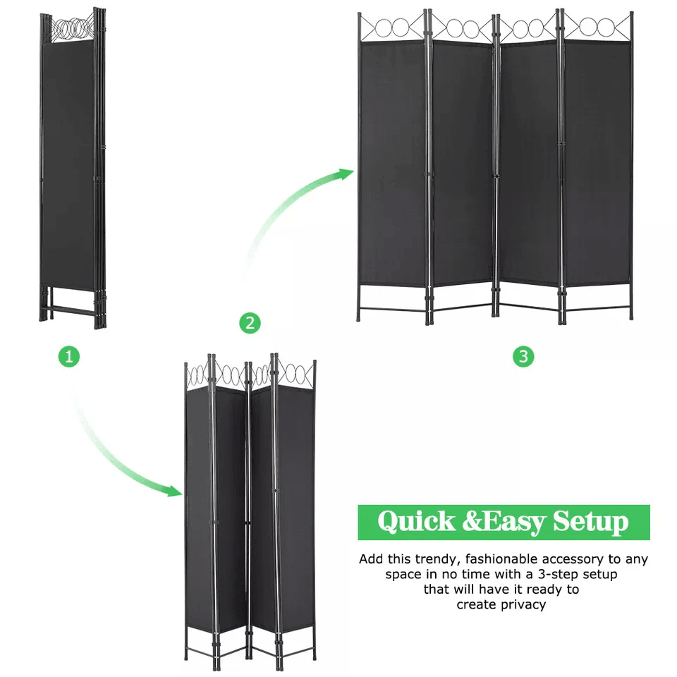 Panel Room Divider 6FT Steel Frame Folding Privacy Divider Freestanding Screen For Bedroom Office   5