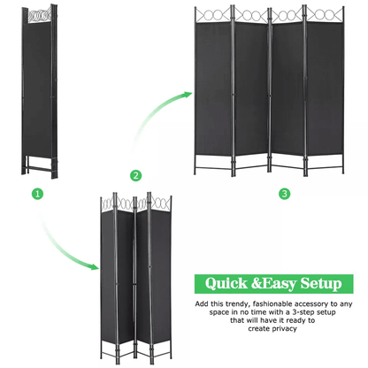 Panel Room Divider 6FT Steel Frame Folding Privacy Divider Freestanding Screen For Bedroom Office   5