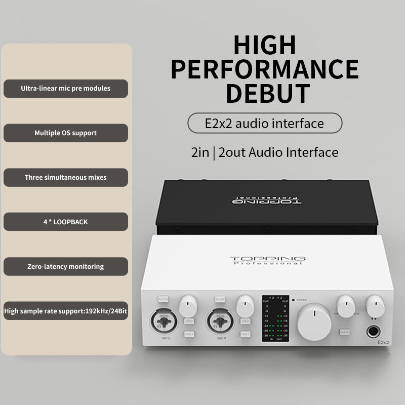 TOPPING E2x2 Professional Audio Interface 2in 2out USB Sound Card For Live Streaming Recording  Mix 3