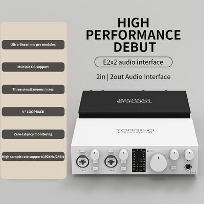 TOPPING E2x2 Professional Audio Interface 2in 2out USB Sound Card For Live Streaming Recording  Mix 3