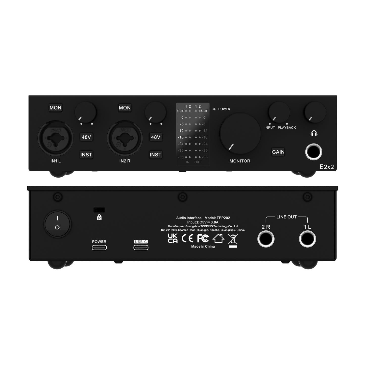 TOPPING E2x2 Professional Audio Interface 2in 2out USB Sound Card For Live Streaming Recording  Mix 1