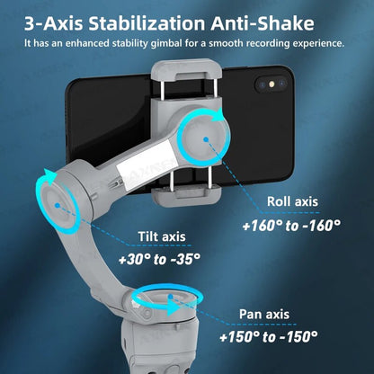 HQ6 3Axis Foldable Phone Gimbal Handheld Stabilizer With Fill Light Object Tracking  Zoom For IPhon