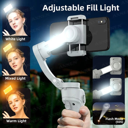 HQ6 3Axis Foldable Phone Gimbal Handheld Stabilizer With Fill Light Object Tracking  Zoom For IPhon