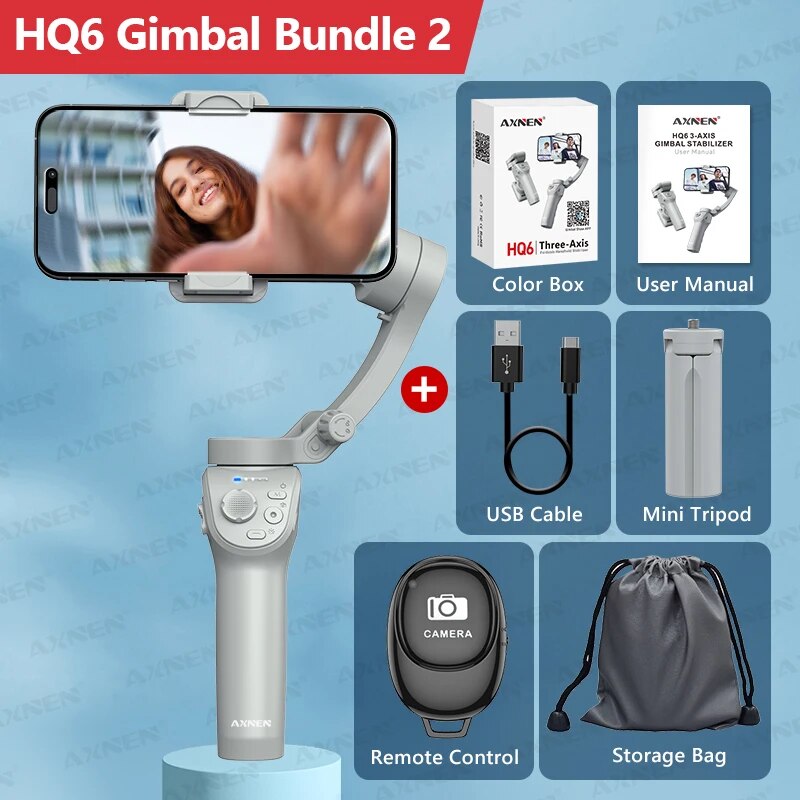 HQ6 3Axis Foldable Phone Gimbal Handheld Stabilizer With Fill Light Object Tracking  Zoom For IPhon