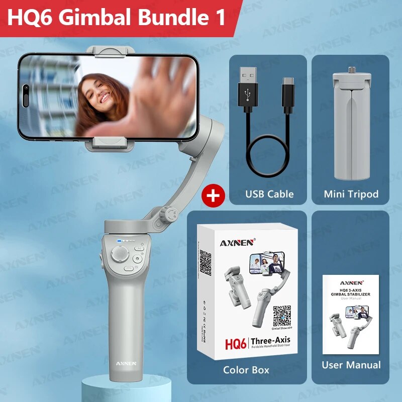 HQ6 3Axis Foldable Phone Gimbal Handheld Stabilizer With Fill Light Object Tracking  Zoom For IPhon