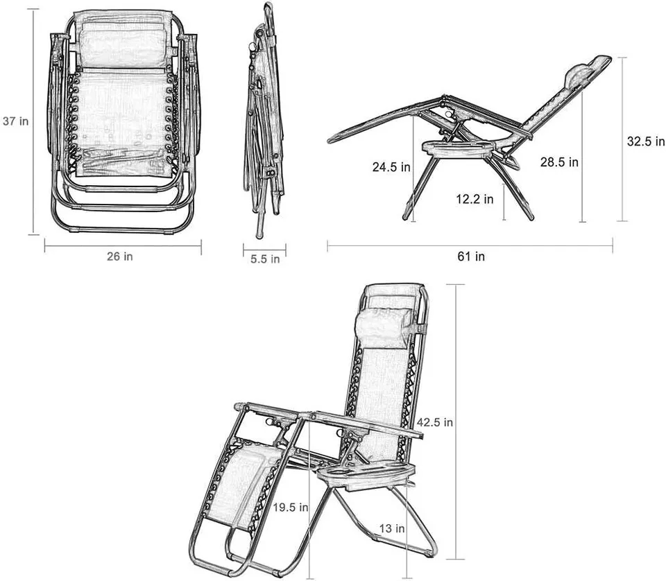 Zero Gravity Chair Lounge Chair Set Foldable Lawn Chair Outdoor Recliner Deck Chairs With Adjustabl