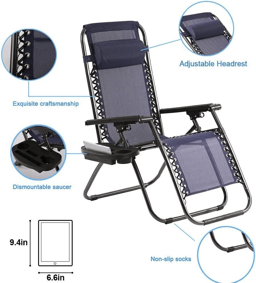 Zero Gravity Chair Lounge Chair Set Foldable Lawn Chair Outdoor Recliner Deck Chairs With Adjustabl