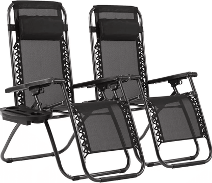 Zero Gravity Chair Lounge Chair Set, Foldable Lawn Chair Outdoor Recliner Deck Chairs with Adjustable Headrest