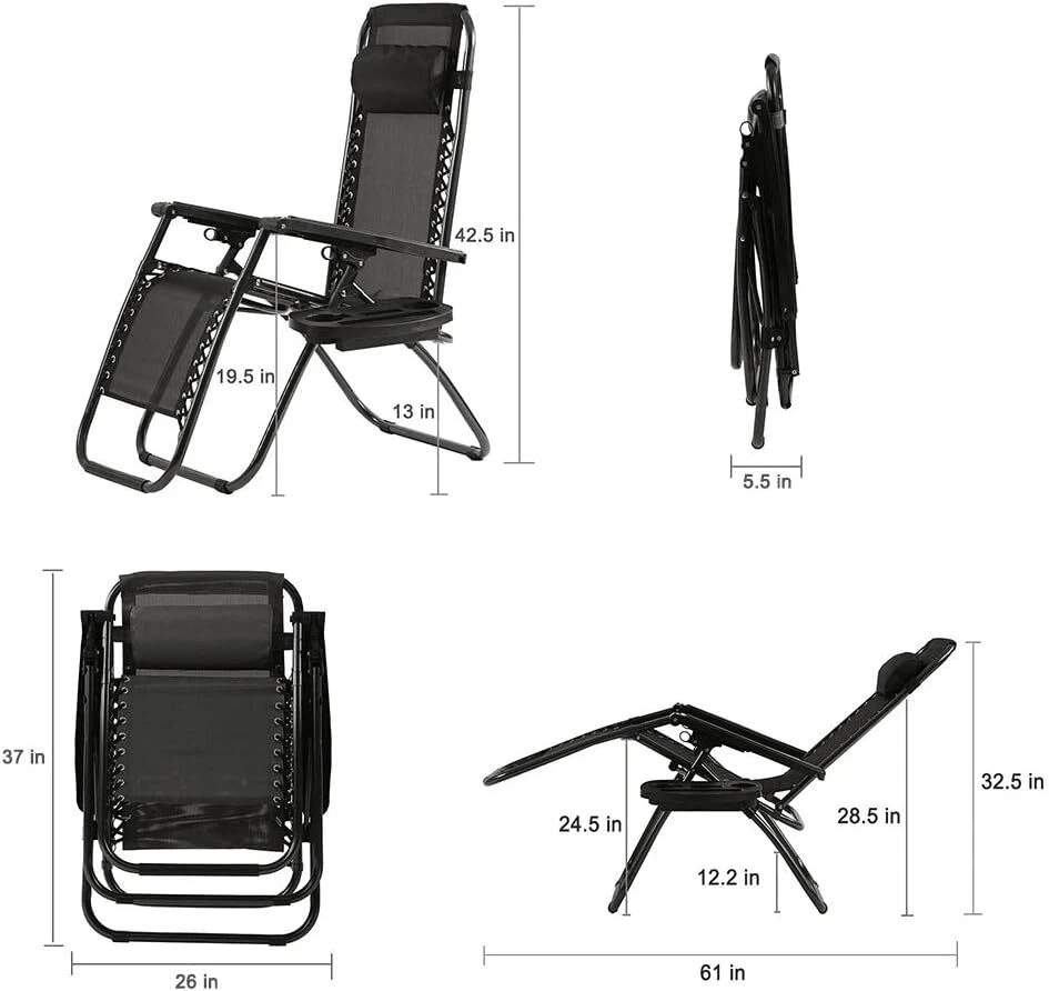 Zero Gravity Chair Lounge Chair Set Foldable Lawn Chair Outdoor Recliner Deck Chairs With Adjustabl