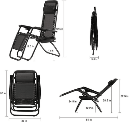 Zero Gravity Chair Lounge Chair Set Foldable Lawn Chair Outdoor Recliner Deck Chairs With Adjustabl
