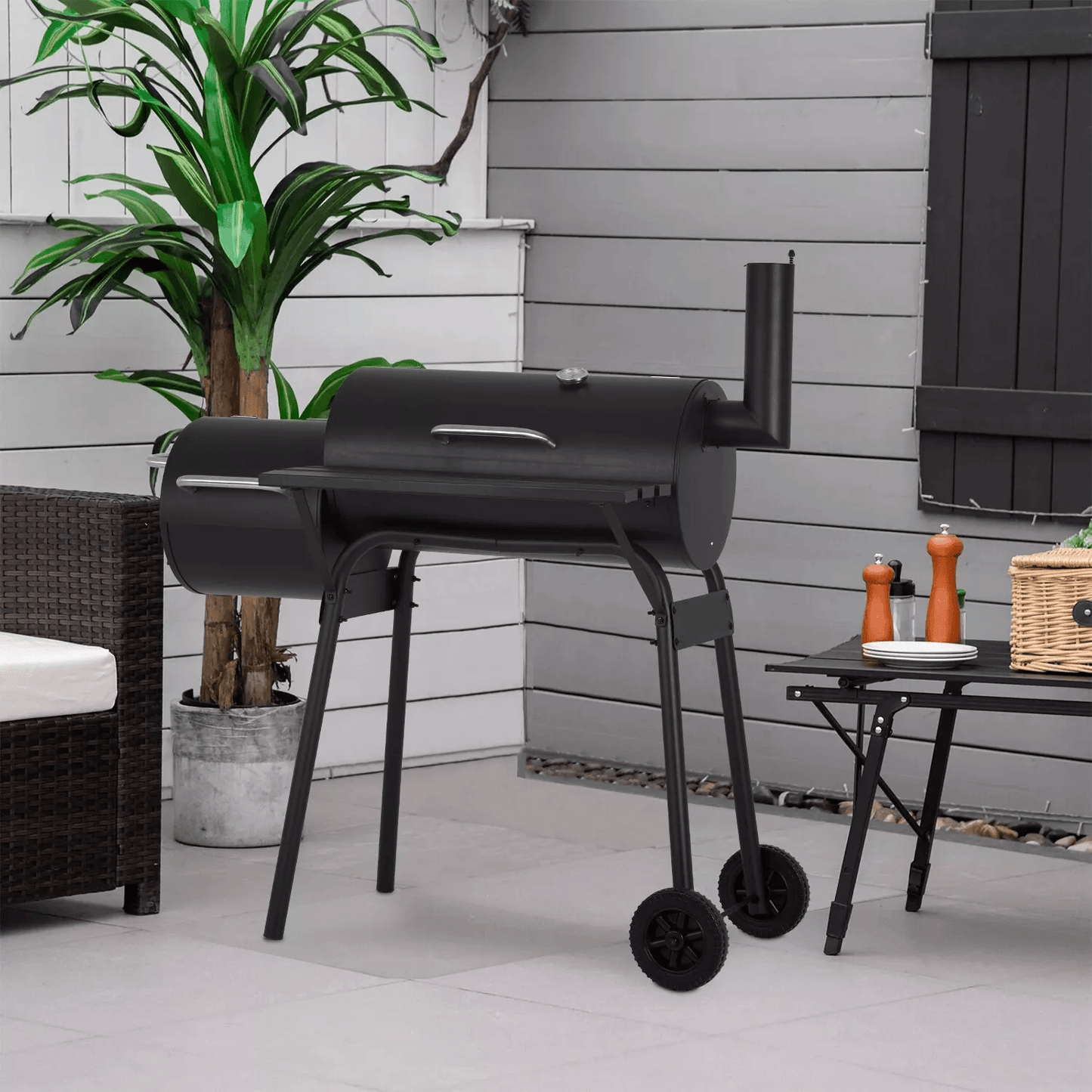 Charcoal Outdoor BBQ Grill With Offset Smoke Portable Camping Grill With Dual Ovens Temperature Mon 1