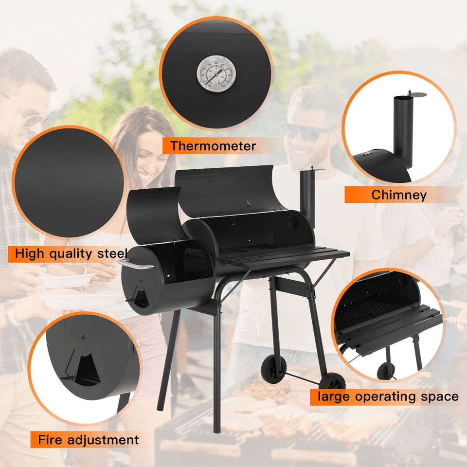 Charcoal Outdoor BBQ Grill With Offset Smoke Portable Camping Grill With Dual Ovens Temperature Mon 6