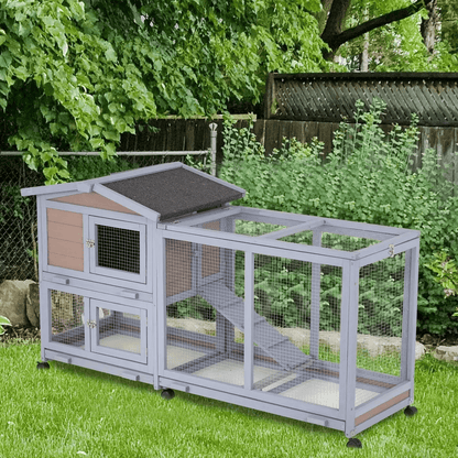 Large Wood Bunny Hutch Rabbit Cage On Wheels Indoor Outdoor Rolling Pet House For Rabbits 1