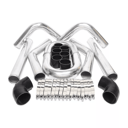 Polished Aluminum Intercooler Pipe Kit With Black Hose  Clamp Universal Fit For Turbo Intake  Perfo 1