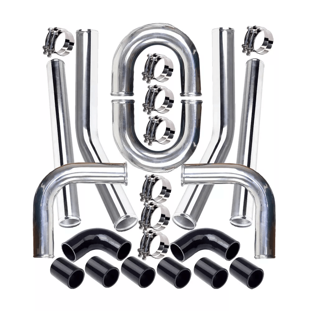 Polished Aluminum Intercooler Pipe Kit with Black Hose & Clamp, Universal Fit for Turbo Intake & Performance Upgrade
