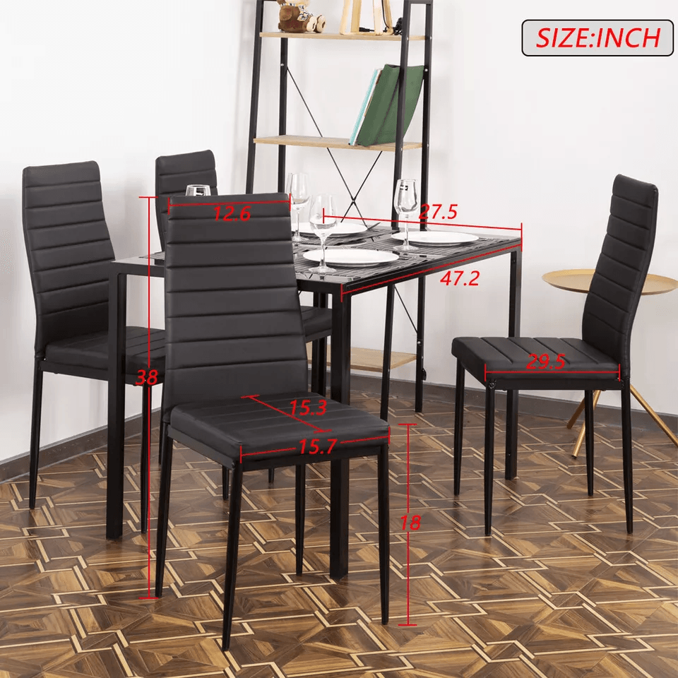 Modern 5 Piece Dining Room Table Set With Faux Leather Chairs Glass Kitchen Table  Metal Frame 3