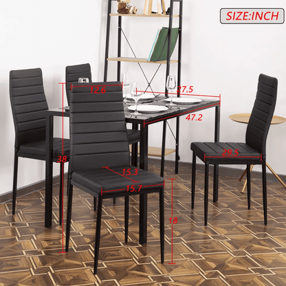Modern 5 Piece Dining Room Table Set With Faux Leather Chairs Glass Kitchen Table  Metal Frame 3