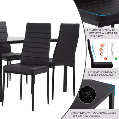Modern 5 Piece Dining Room Table Set With Faux Leather Chairs Glass Kitchen Table  Metal Frame 2