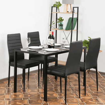Modern 5 Piece Dining Room Table Set with Faux Leather Chairs, Glass Kitchen Table & Metal Frame