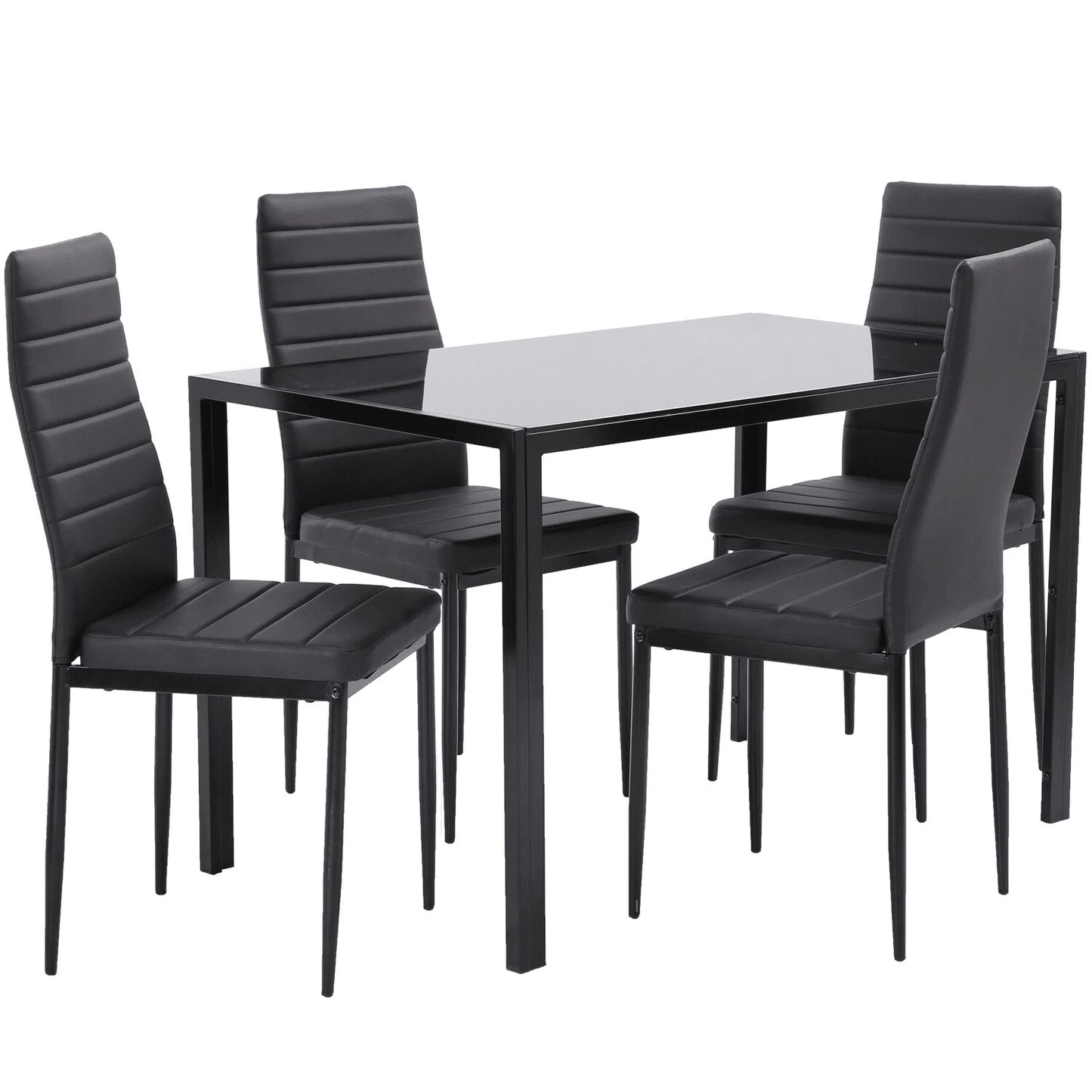 Modern 5 Piece Dining Room Table Set With Faux Leather Chairs Glass Kitchen Table  Metal Frame 1