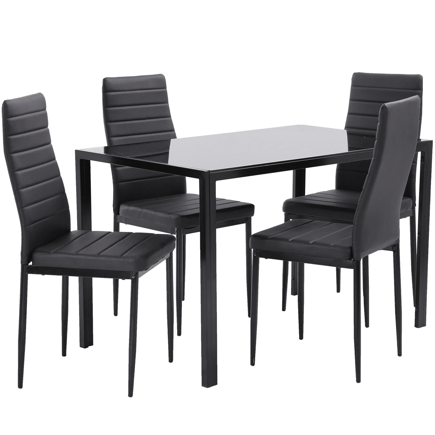 Modern 5 Piece Dining Room Table Set With Faux Leather Chairs Glass Kitchen Table  Metal Frame 1