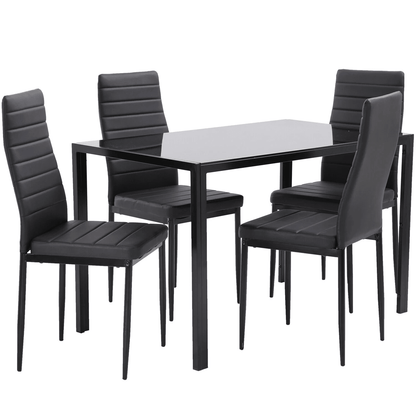 Modern 5 Piece Dining Room Table Set With Faux Leather Chairs Glass Kitchen Table  Metal Frame 1