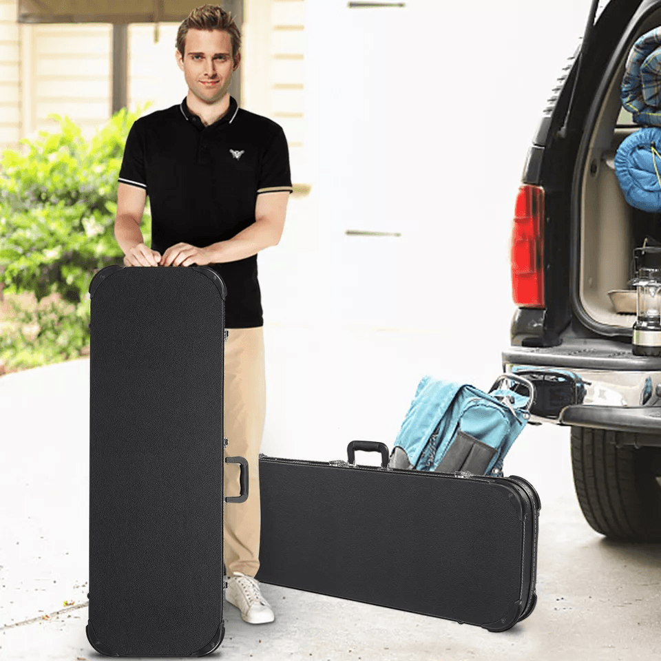 Protable Electric Guitar Square Hard Case Lockable Wood Hardshell Case With Plush Interior For Stan 4